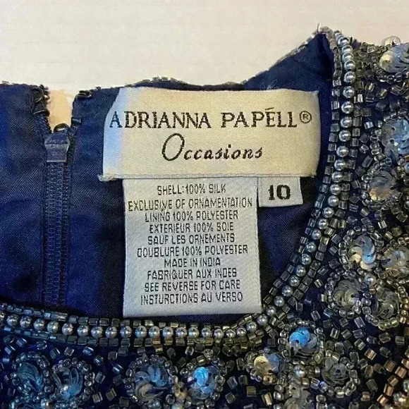 VTG Adrianna Papell Occasions SS Blouse 10 Navy Silk Beaded Cocktail Wedding - Picture 6 of 7